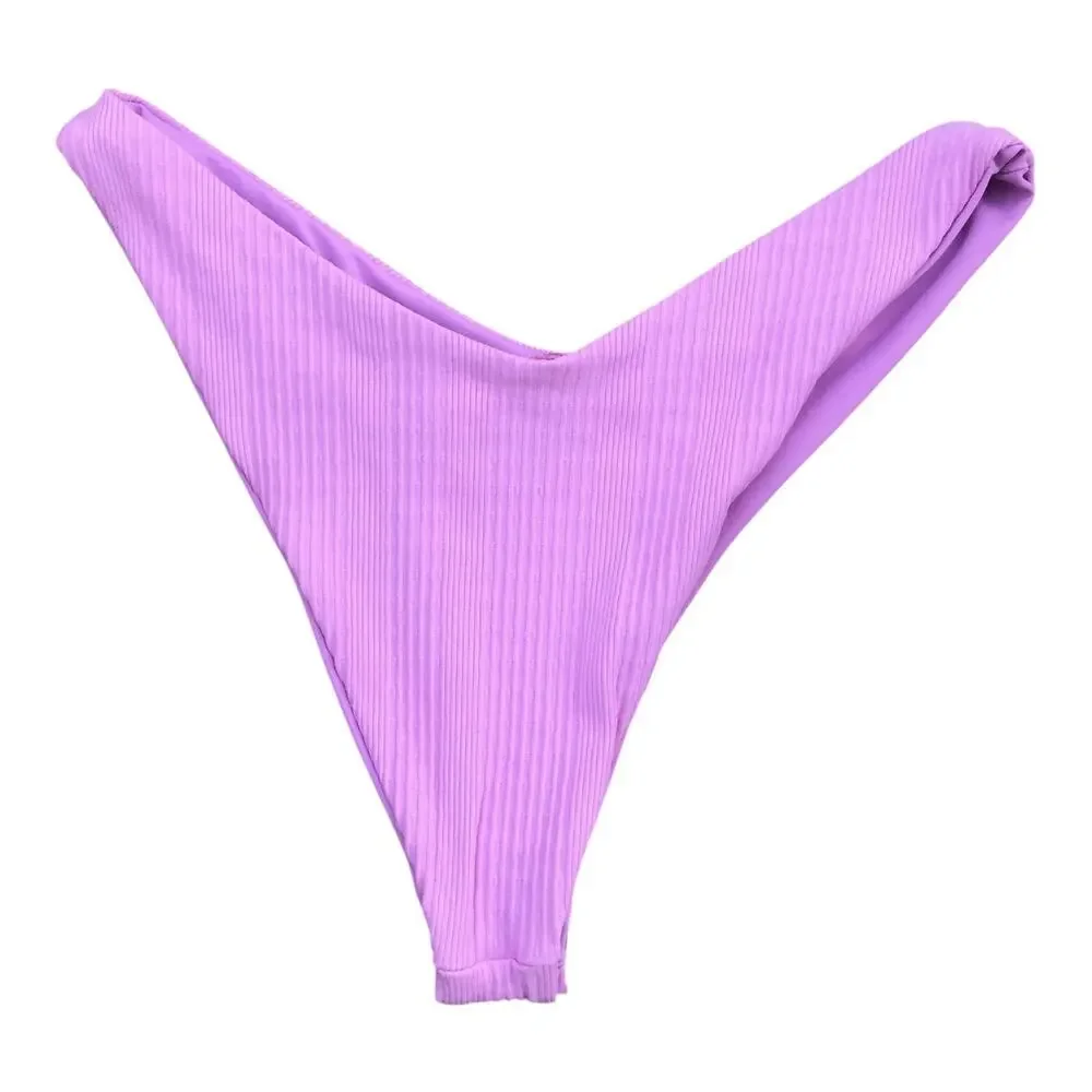 L Space Monica Wise Cabana Pink Ribbed Bikini Bottom Women's Size Medium NWT